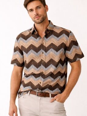 Banana Republic Men’s Short-Sleeve Zigzag Button-Up Shirt - Brown & Black NWOT